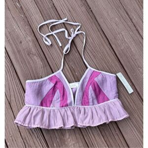 Her Entire Name Says GRACE Lavender Halter Tank Top Ruffled Cropped Tie Back Siz